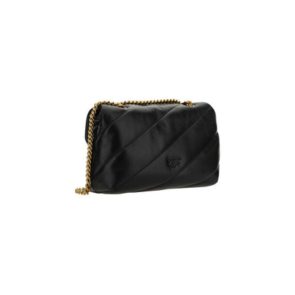 PINKO Black Calf Leather Bos Taurus Shoulder Bag 1728,72470364320,Bags,Black,New with tags,PINKO,Shoulder Bags - Bags,Shoulder Bags - Women - Bags,Women,Women - Bags