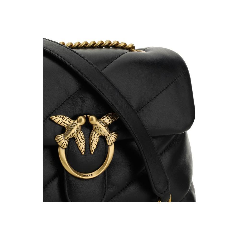 PINKO Black Calf Leather Bos Taurus Shoulder Bag 1728,72470364320,Bags,Black,New with tags,PINKO,Shoulder Bags - Bags,Shoulder Bags - Women - Bags,Women,Women - Bags