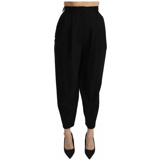 Dolce & Gabbana Black Wool High Waist Pleat Front Cropped Pants