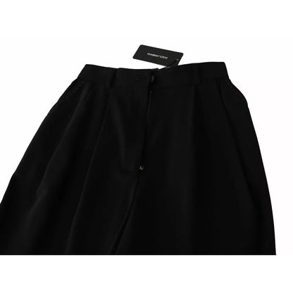 Dolce & Gabbana Black Wool High Waist Pleat Front Cropped Pants