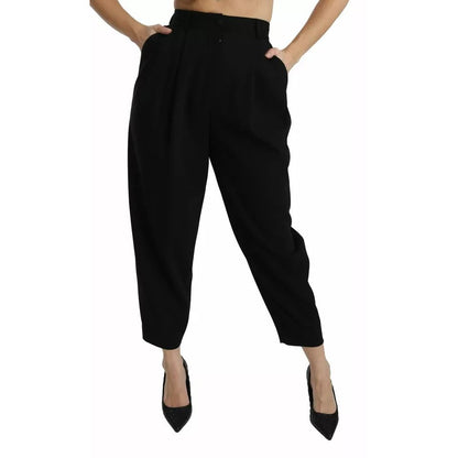 Dolce & Gabbana Black Wool High Waist Pleat Front Cropped Pants
