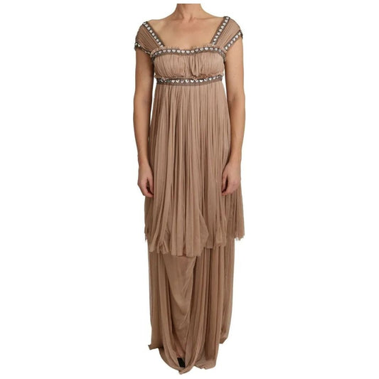 Dolce & Gabbana Brown Silk Sleeveless Shift Maxi Dress