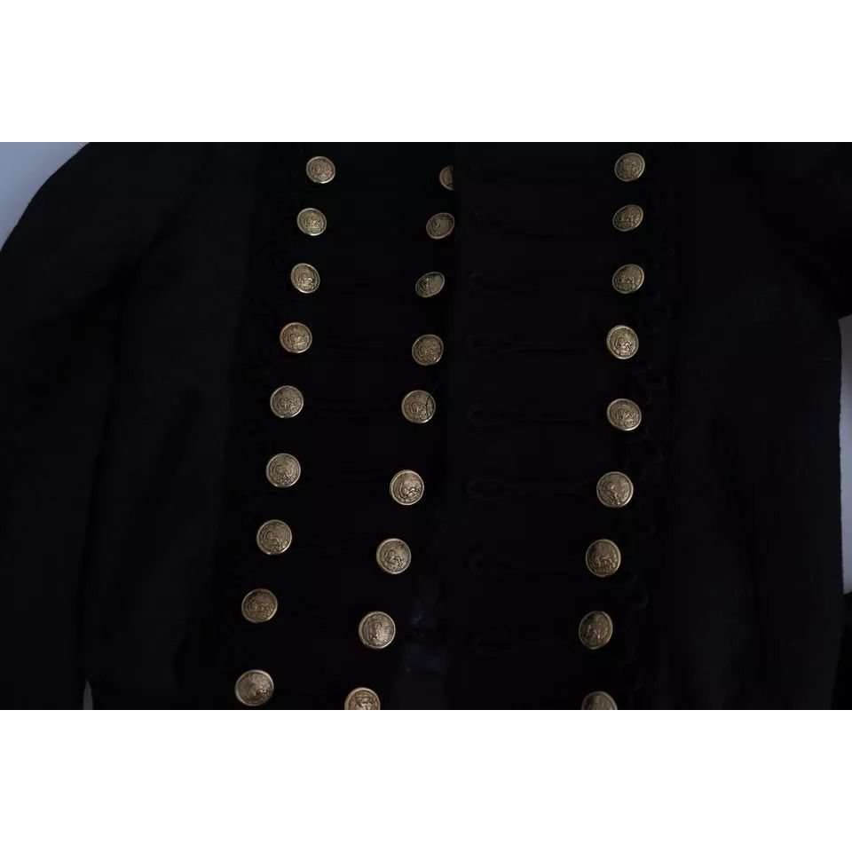 Dolce & Gabbana Black Button Embellished Military Jacket