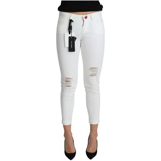 Dolce & Gabbana White Cotton Distressed Pretty Fit Denim Jeans PAN71383-38