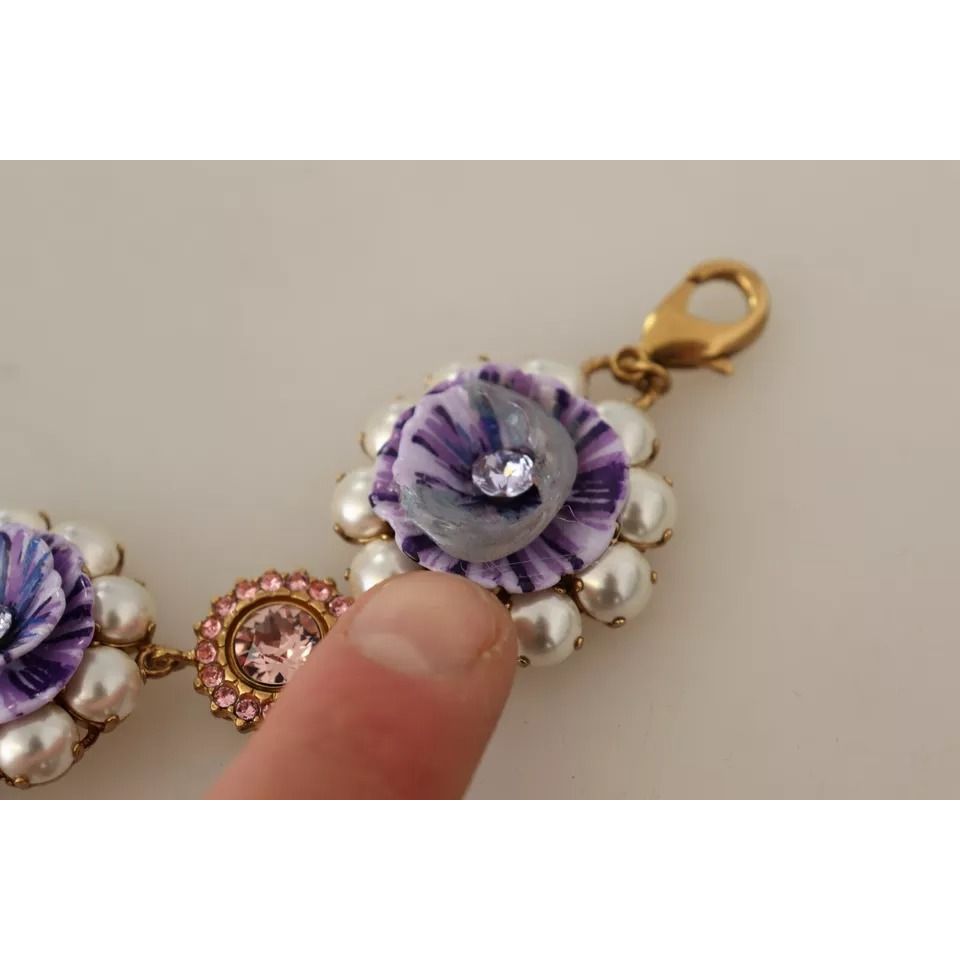 Dolce & Gabbana FIORI BLOOMING Floral Baroque Crystals Brass Bracelet