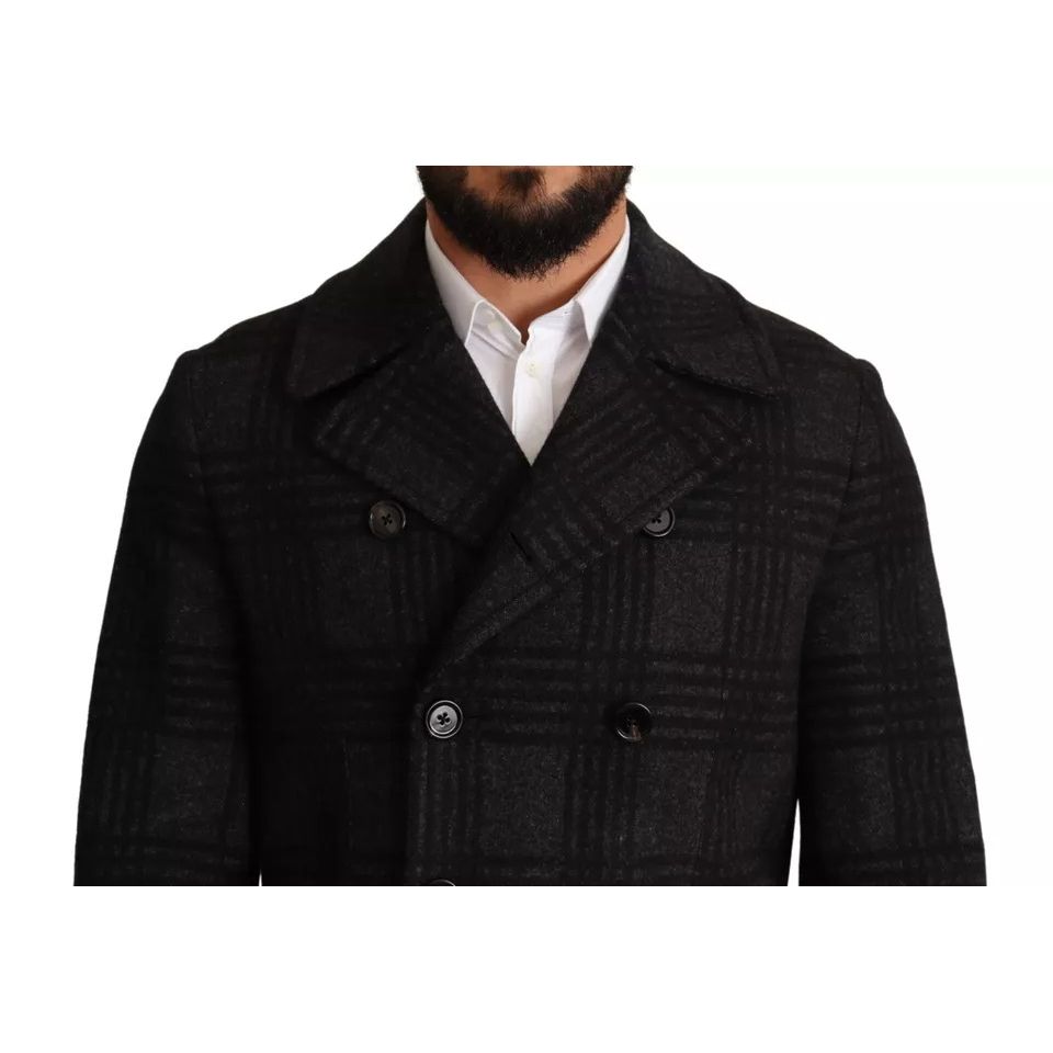 Dolce & Gabbana Black Trench Coat Check Wool Jacket