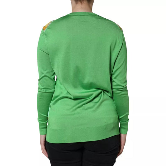 Dolce & Gabbana Green Silk Granita Al Limone Long Sleeves Sweater TSH86573-36