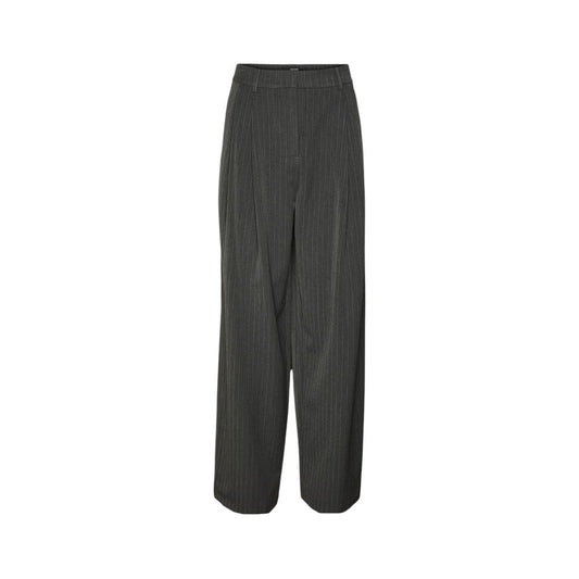 Vero Moda Gray Polyester Casual Pants with pinstripe pattern and wide-leg silhouette for a sophisticated and modern look.
