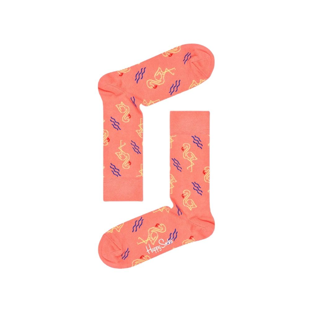 Happy Socks Orange Cotton Socks with flamingo pattern for stylish comfort.