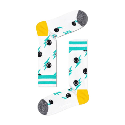Happy Socks White Cotton Socks with smiley and flash design for women
