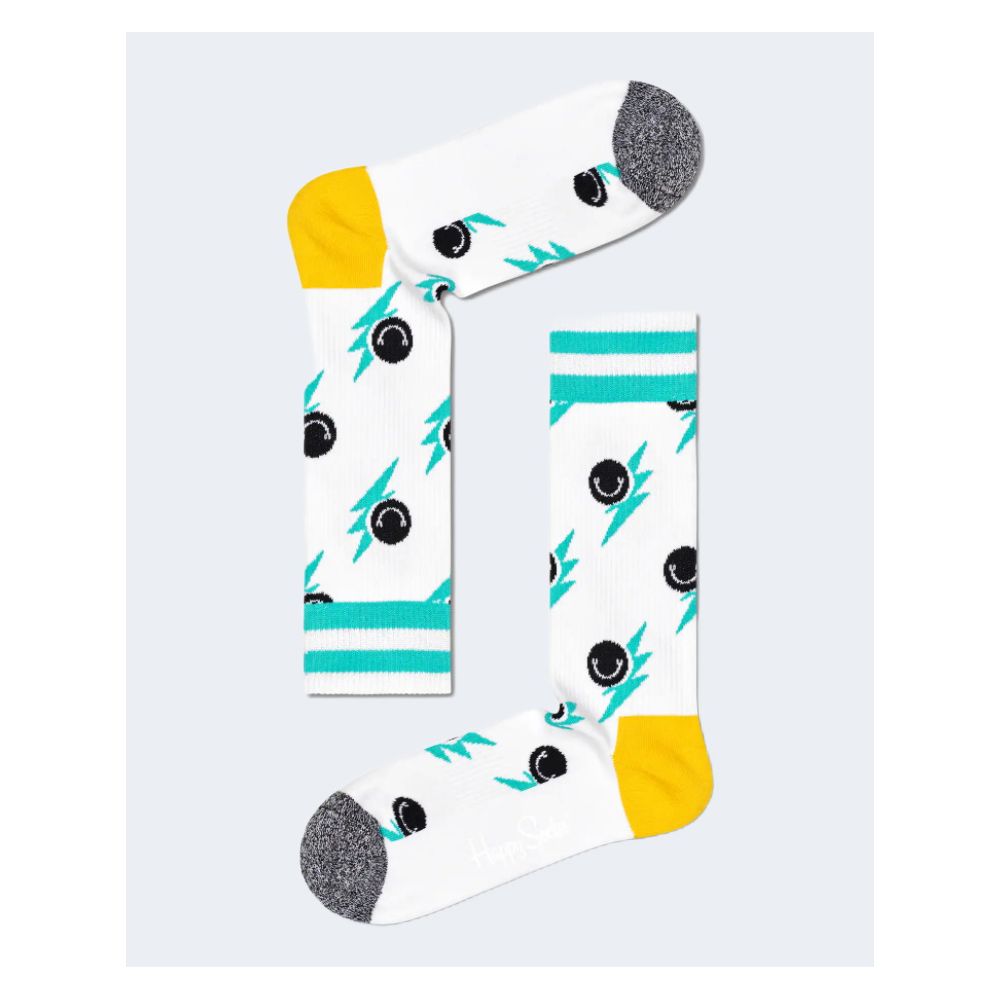 Happy Socks White Cotton Socks with smiley graphics and colorful details