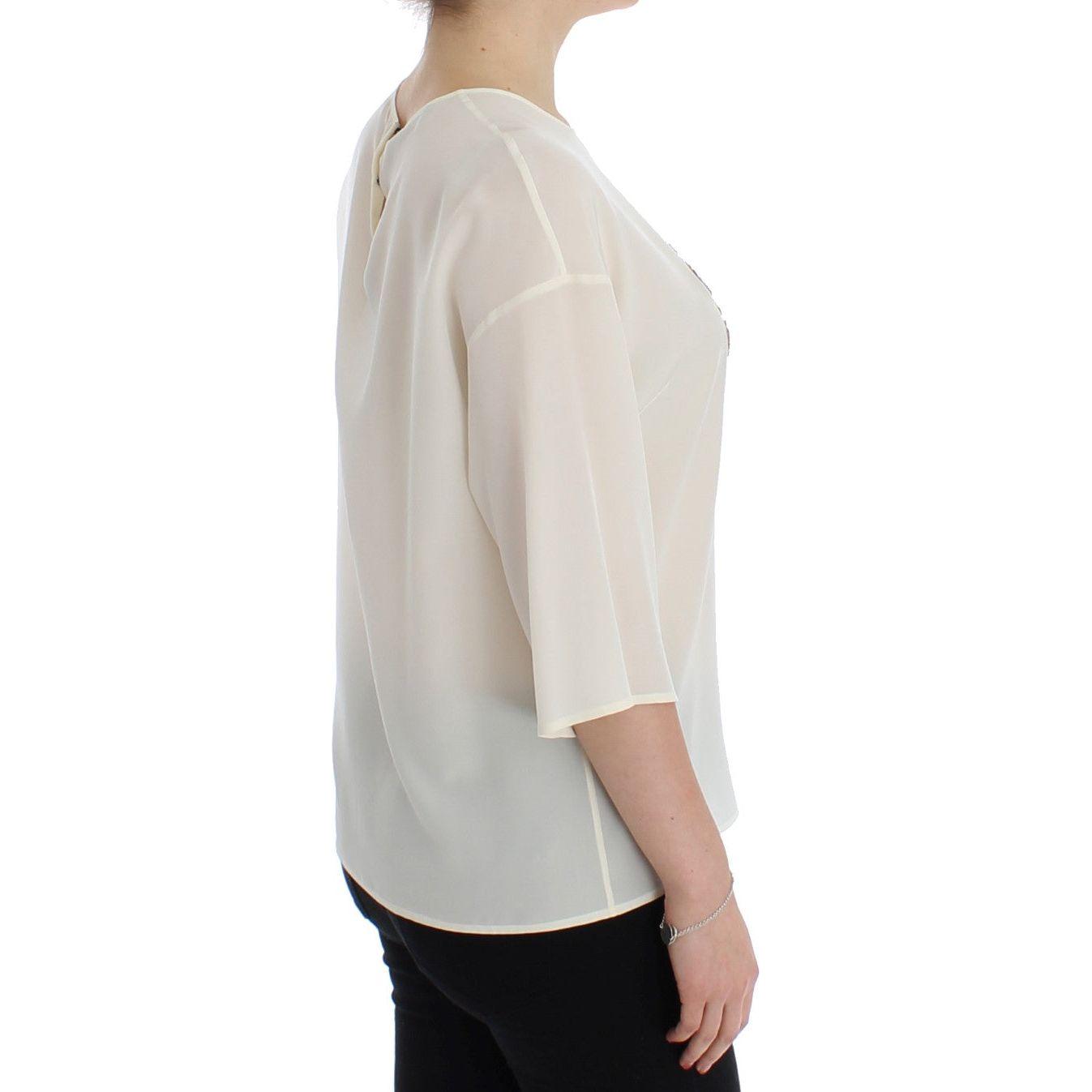 Dolce & Gabbana White Sequined Key Silk Blouse T-shirt Top