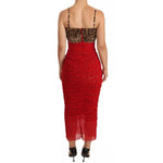 Dolce & Gabbana Brown Leopard Red Tulle Sheath Midi Dress