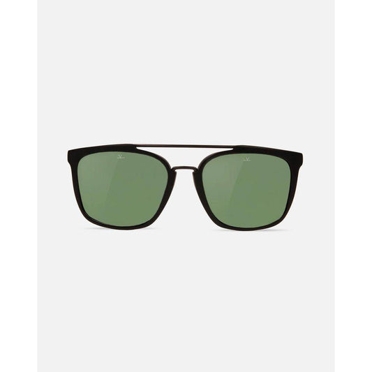 Vuarnet black acetate sunglasses with green lenses, featuring an alpine vision design for men, measuring 55/15/145 mm.