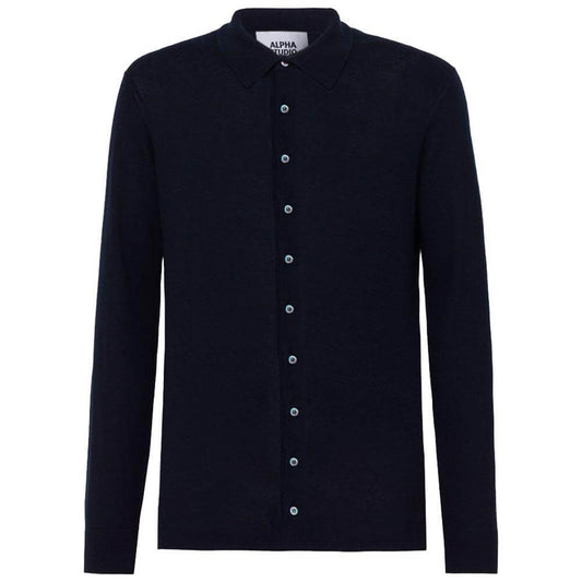 Alpha Studio dark blue cotton shirt with long sleeves and button closure for men