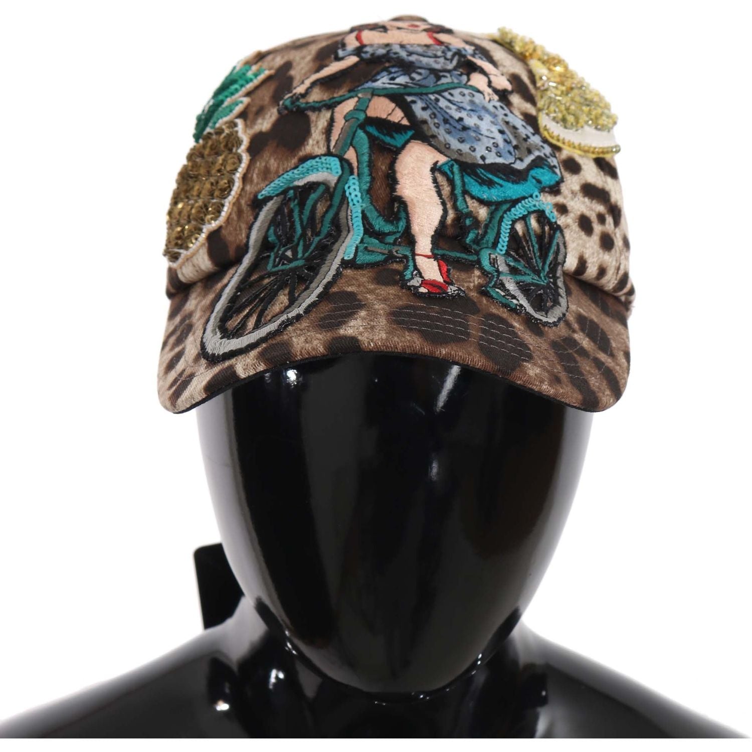 Dolce & Gabbana Brown Leopard Sequin Sicily Applique Baseball Hat