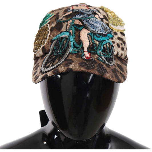 Dolce & Gabbana Brown Leopard Sequin Sicily Applique Baseball Hat Cap
