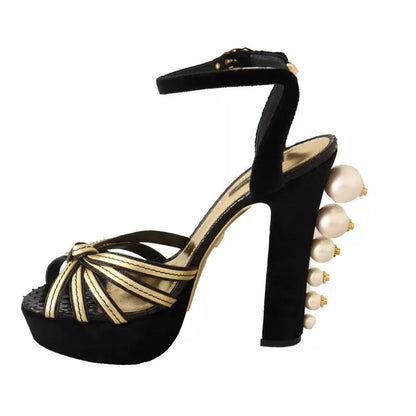 Dolce & Gabbana Black Gold Bianca Faux Pearl Sandals