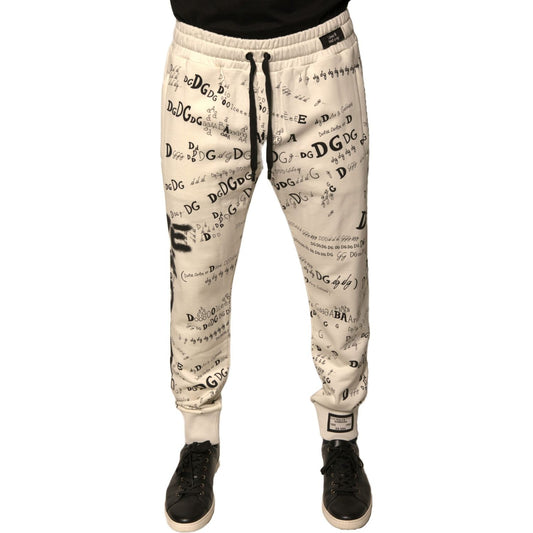 Dolce & Gabbana White Printed Cotton Jogger Sweatpants Pants PAN75668-44