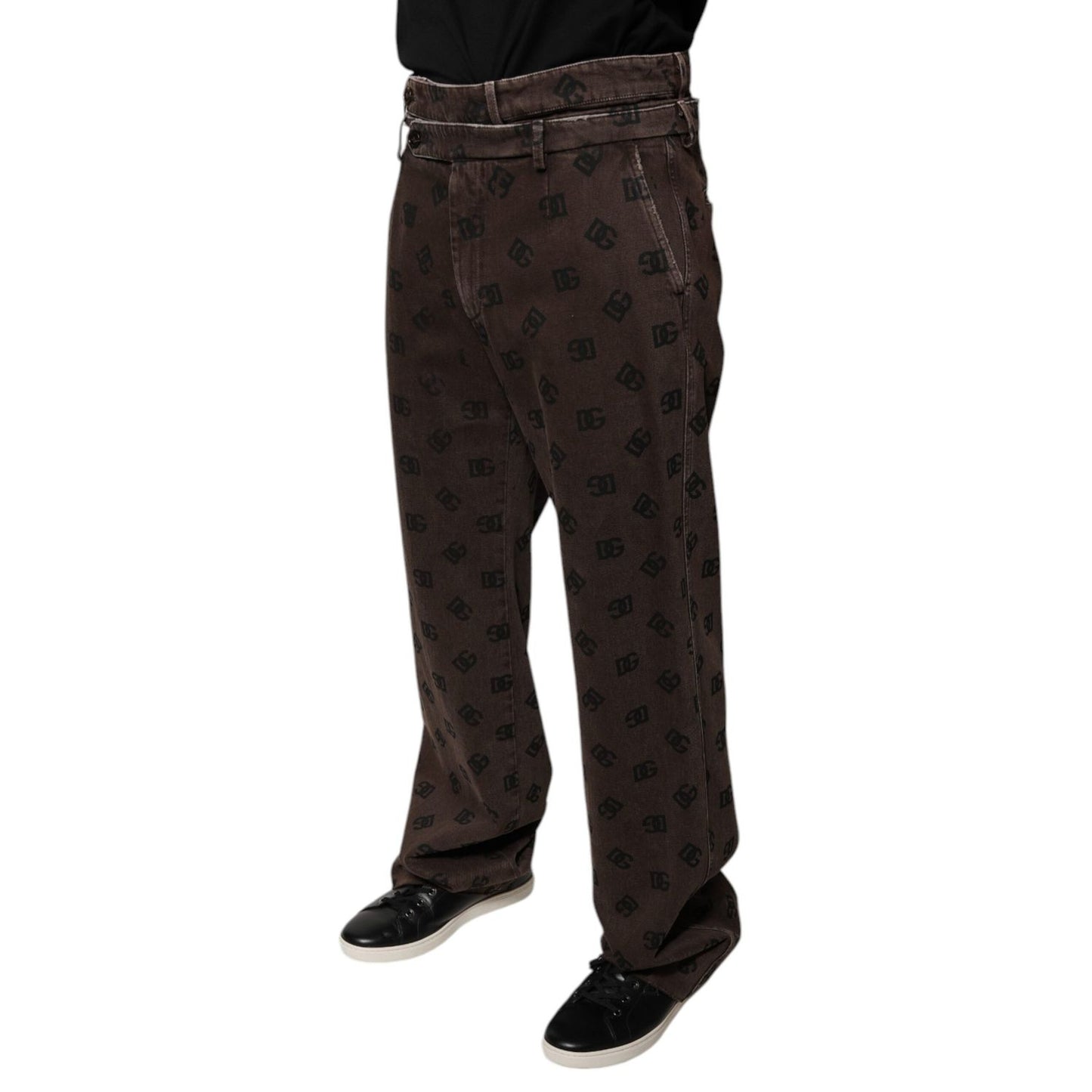 Dolce & Gabbana Brown Logo Cotton Straight Denim Jeans