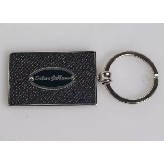 Dolce & Gabbana Black Leather Logo Metal Ring Keychain Keyring