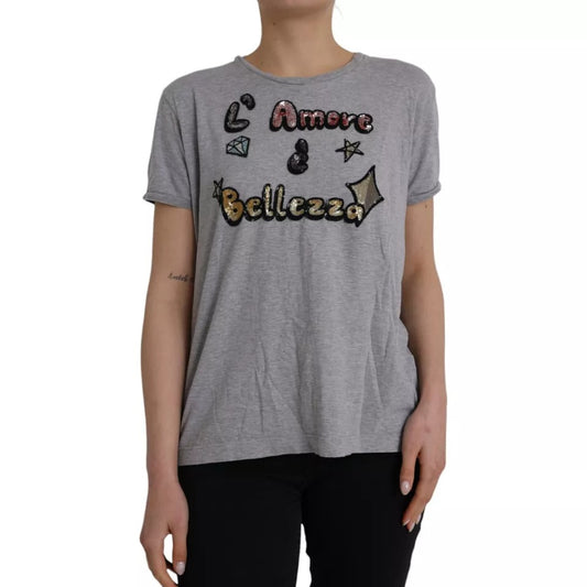 Dolce & Gabbana Gray Cotton L'Amore E'Bellezza Top T-shirt TSH90410-38