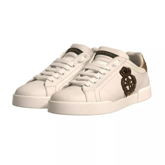 Dolce & Gabbana White Crown Patch Portofino Sneakers Shoes Dolce & Gabbana Light Gray