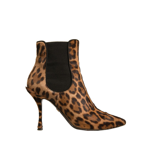 Dolce & Gabbana Brown Leopard Leather Stretch Heels Boots Shoes