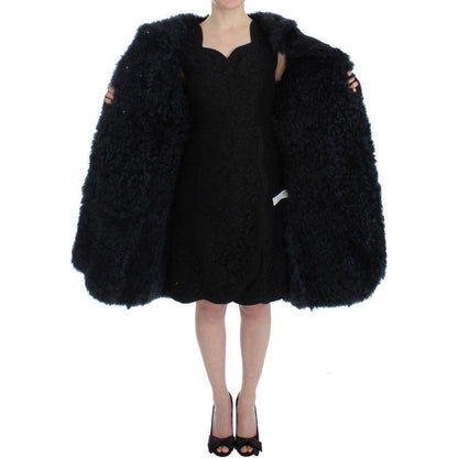 Dolce & Gabbana Black Goat Fur Shearling Long Jacket Coat