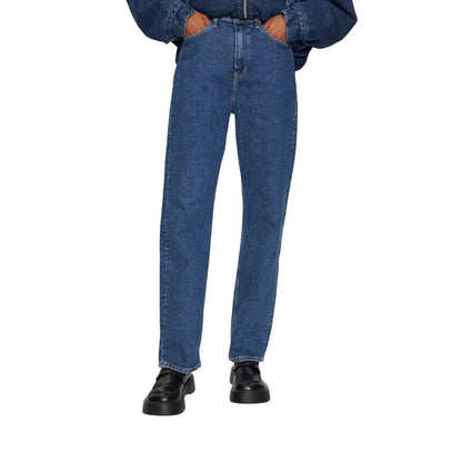 Calvin Klein Jeans Blue Cotton Mom Jeans with high-rise straight cut for stylish comfort