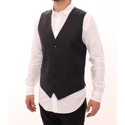 Dolce & Gabbana Gray Striped Wool Single Breasted Vest