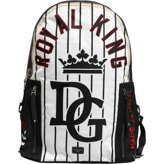 Dolce & Gabbana Black White Vulcano Royal King Print Men Backpack Bag