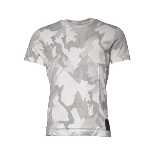 Dolce & Gabbana White Gray Camouflage Cotton Crew Neck T-shirt