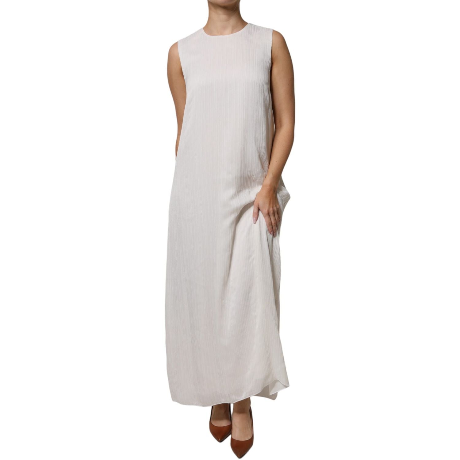 Peserico White Sleeveless Round Neck Shift Long Maxi Dress