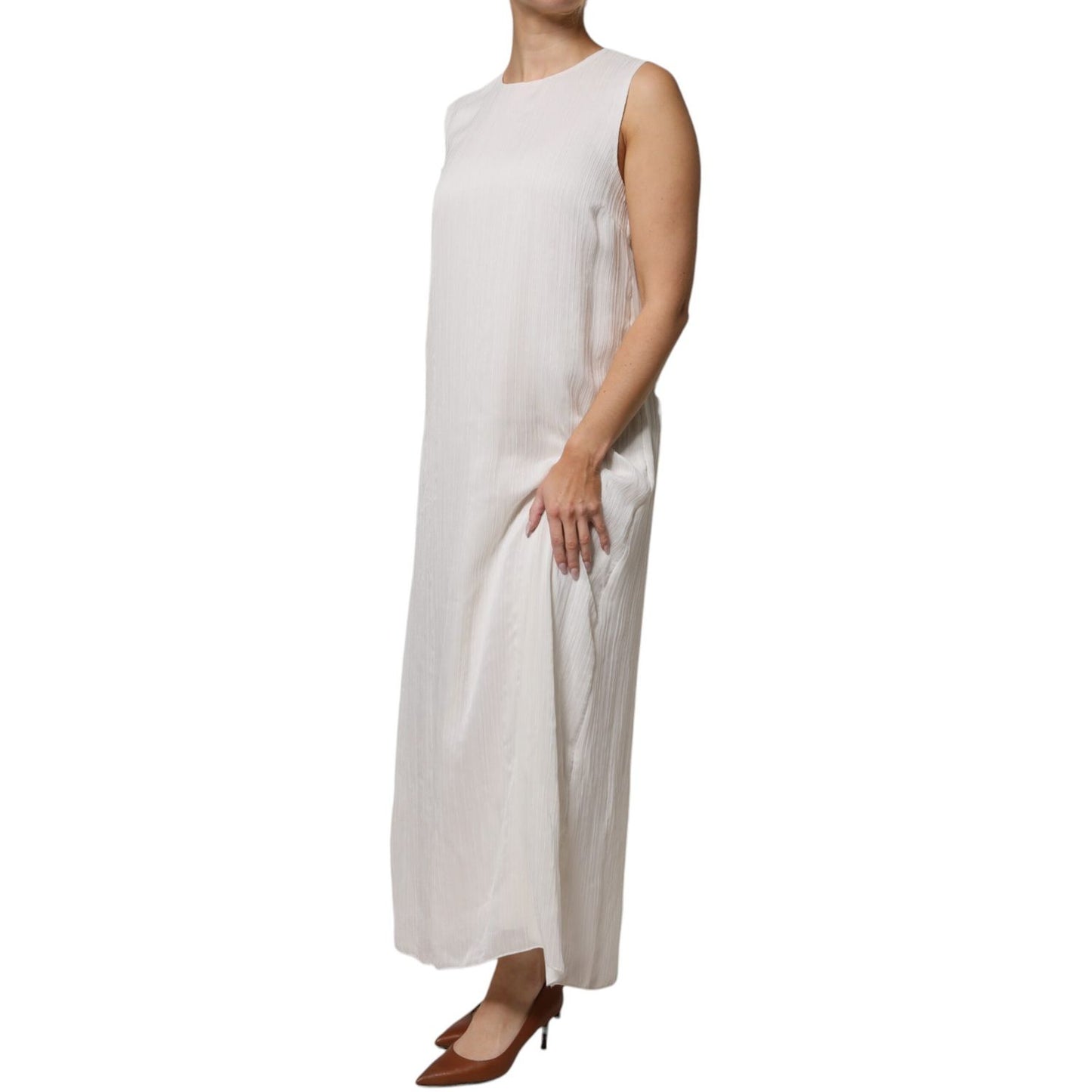 Peserico White Sleeveless Round Neck Shift Long Maxi Dress
