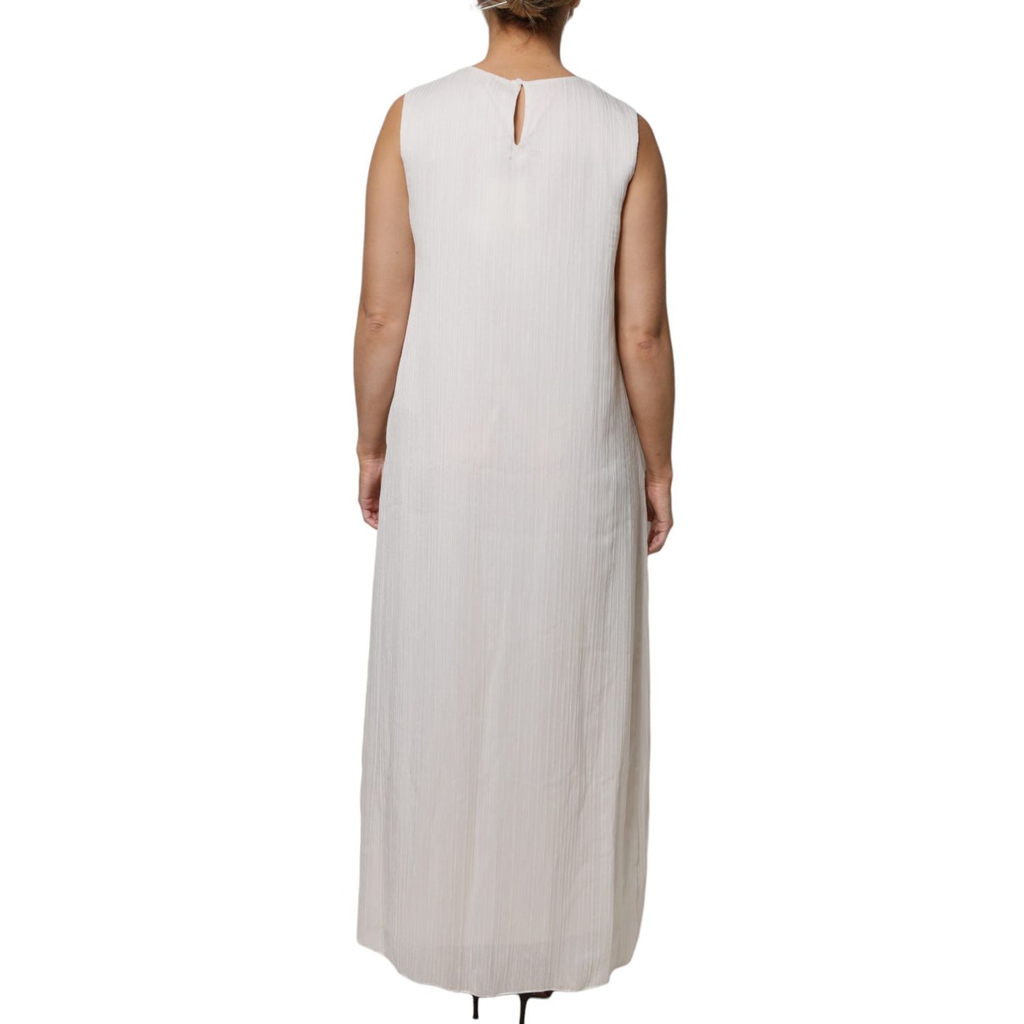 Peserico White Sleeveless Round Neck Shift Long Maxi Dress