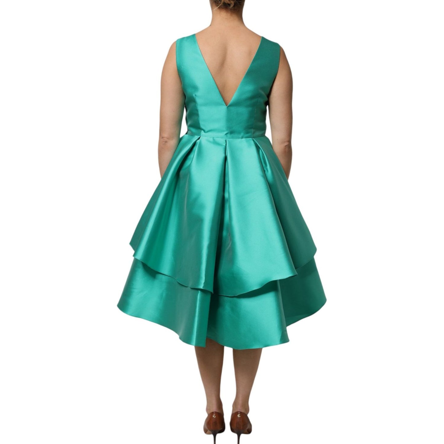 Alberta Ferretti Green Satin Polyester Sleeveless V-neck Layered Dress DR281357-42