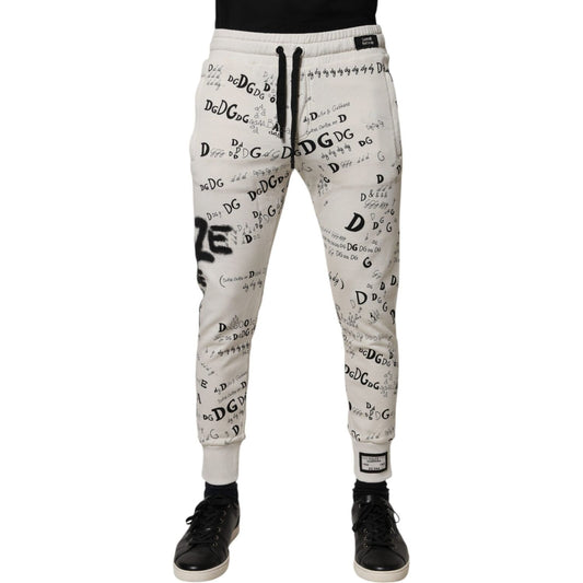 Dolce & Gabbana White Printed Cotton Jogger Sweatpants Pants PAN76026-46