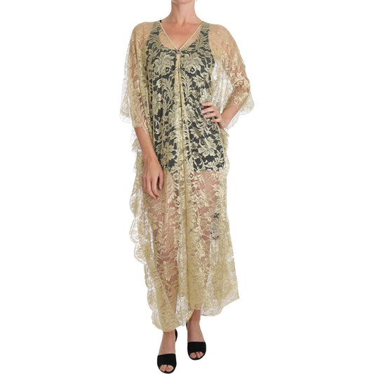 Dolce & Gabbana Golden Floral Lace Kaftan Sundress Dolce & Gabbana Rosy Brown