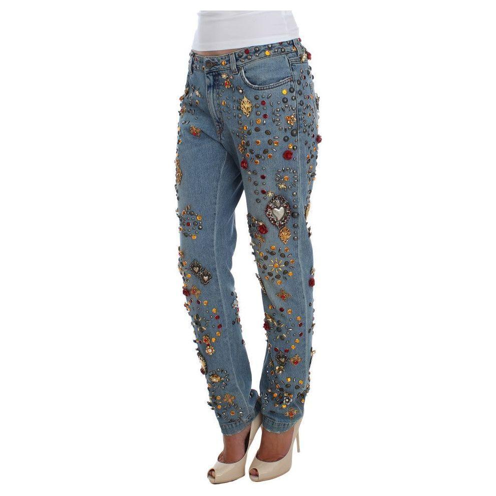 Dolce & Gabbana Crystal Roses Heart Embellished Jeans