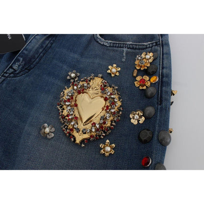 Dolce & Gabbana Crystal Roses Heart Embellished Jeans