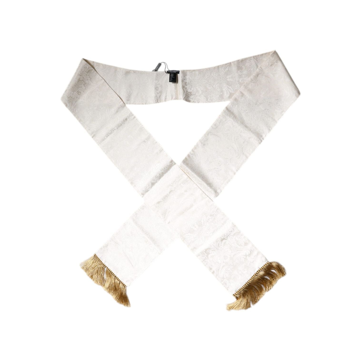 Dolce & Gabbana White Floral Jacquard Skinny Fringes Scarf