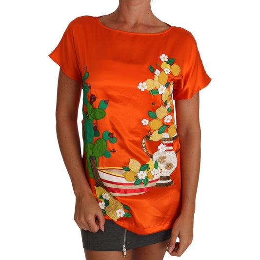 Dolce & Gabbana Sicilian Summer Silk Crystal-Embellished Top Dolce & Gabbana Chocolate