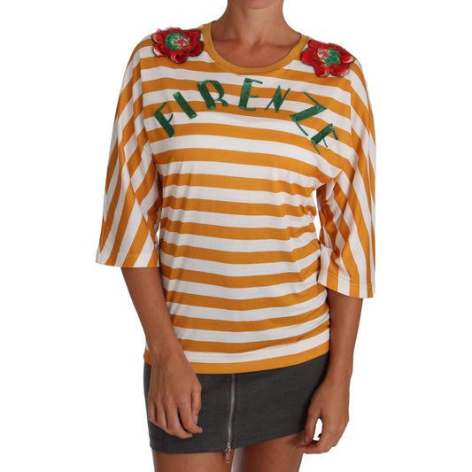Dolce & Gabbana FIRENZE Sequined Blouse in Orange and White Dolce & Gabbana Sienna