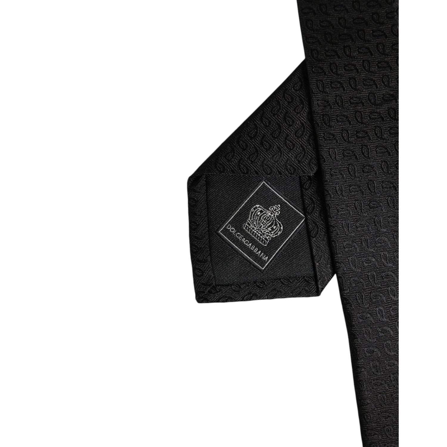 Dolce & Gabbana Black Patterned Silk Adjustable Necktie Tie