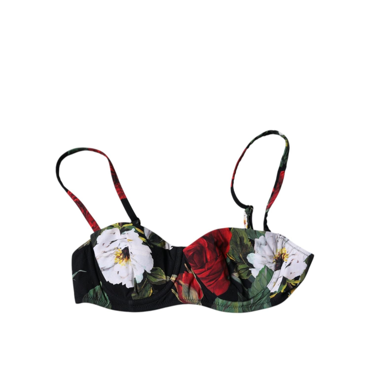 Dolce & Gabbana Black Floral Print Nylon Balconcino Bra Underwear
