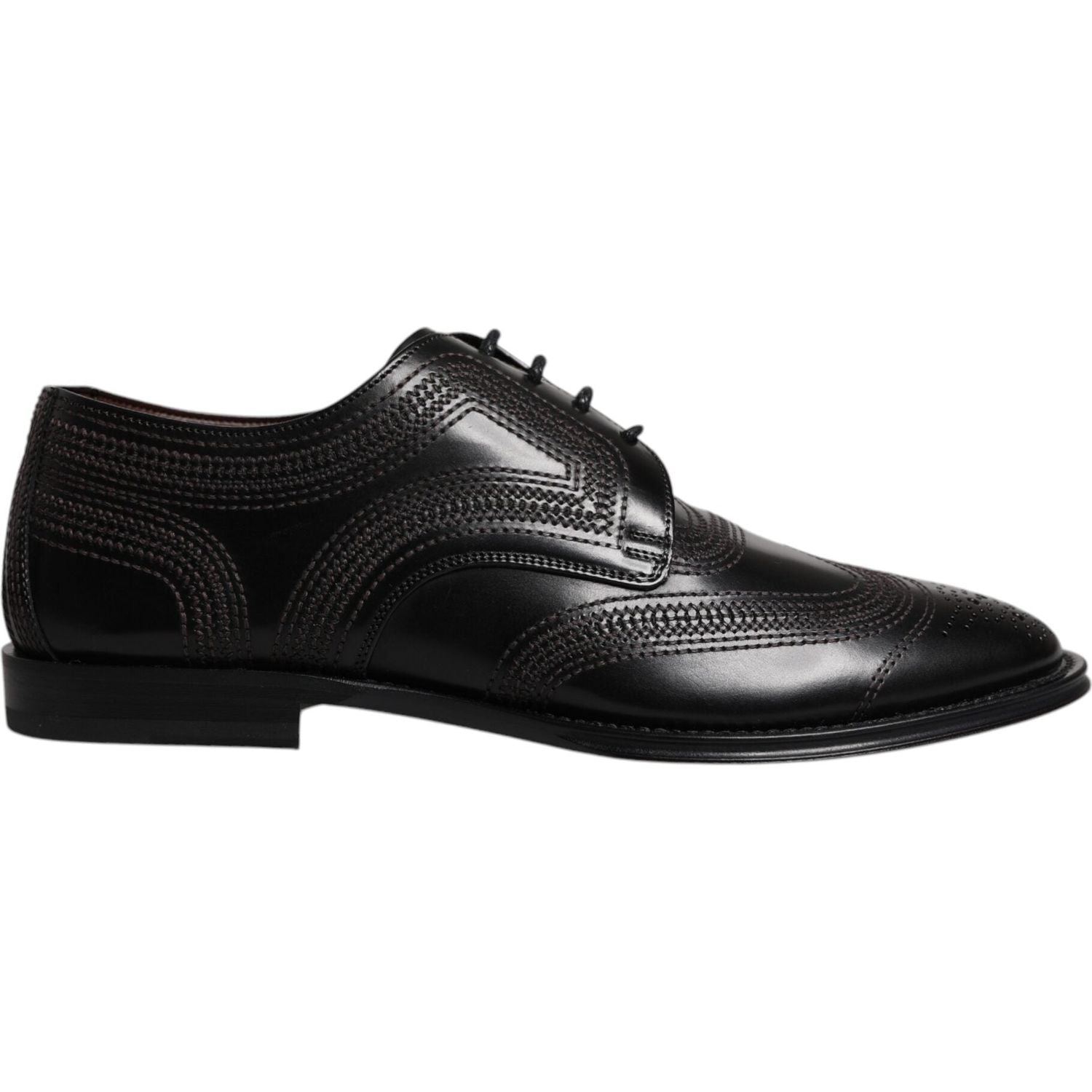 Dolce & Gabbana Black Embroidered Classic Leather Derby Dress Shoes