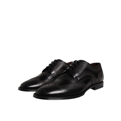 Dolce & Gabbana Black Embroidered Classic Leather Derby Dress Shoes