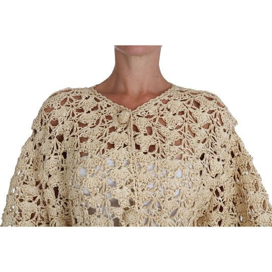 Dolce & Gabbana Chic Beige Crochet Raffia Cardigan Dolce & Gabbana Rosy Brown