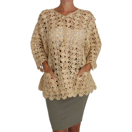 Dolce & Gabbana Chic Beige Crochet Raffia Cardigan Dolce & Gabbana Rosy Brown